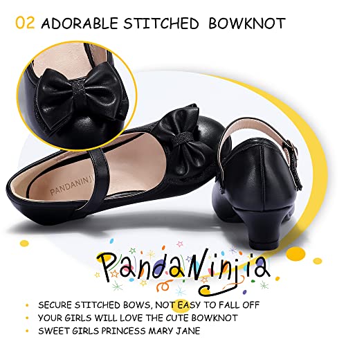 Image of PANDNAINJIA Girls Dress Shoes Toddler Heels Mary Jane Pumps | Little Big Kids Low Heel Flower Girl Bow Wedding Party Church Communion Princess Shoes