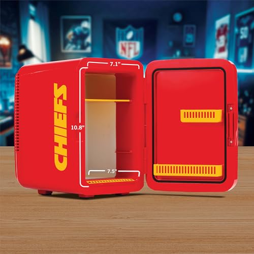 Image of Ukonic NFL Kansas City Chiefs 15-Can Mini Fridge 10L - AC /DC Powered, Official Team Colors & Logo, Portable Cooler for Tailgates, Home, Office, or Car