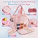 Dadanism Crochet Bag Organizer, Yarn Bag and Tote with Handle & Shoulder Strap, Yarn Storage with Multiple Pockets for Crochet Supplies, Portable Knitting Bag for Gifts/Crochet Lovers, Pink