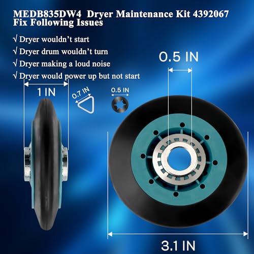 Upgraded WPW10314173 W10314173 W10314171 Dryer Roller fit for Maytag Bravo Centennial MCT Whirlpool Duet Cabrio Kenmore Elite HE3 Dryers Parts W10314171 8536973 8536974 AP6019303 PS11752609 LUXRILIX
