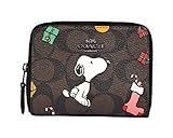 COACH Womens X Peanuts Small Zip Around Wallet In Signature Canvas With Snoopy Presents Print QB/Brown Black Multi