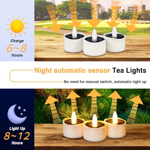 Image of HL Solar Tea Lights, 8PCS Outdoor Waterproof Flameless Candles, Dusk to Dawn Rechargeable Battery LED Tea Lights for Lantern, Garden, Camping, Home Decor (Warm White, 1.5''x1.61'')