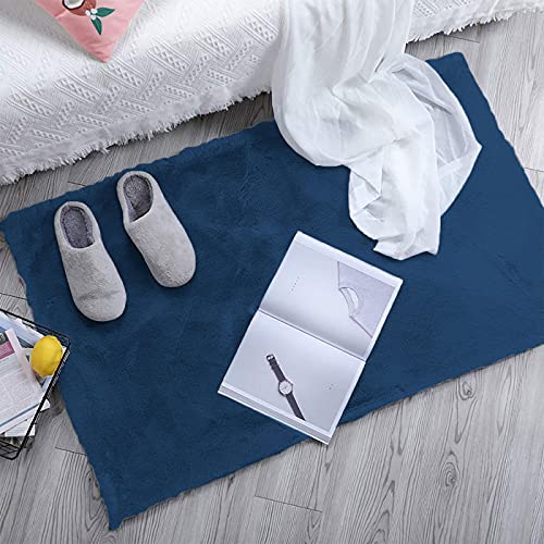 Luxe Home Rabbit Fur Soild Bath Mat Super Soft, Anti-Slip, Washable, Rectangle, for Bathroom Door Mate, Bedroom Door Mats (Teal, 45x75 cm)