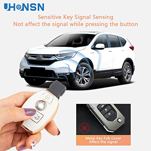 Uhonsn For Mercedes Benz Key Fob Cover Soft Tpu Keys Case Protector Compatible With Mercedes-Benz C E S M Cls Clk G Class Keyless Smart Keychain Cute White Gold #TOP3