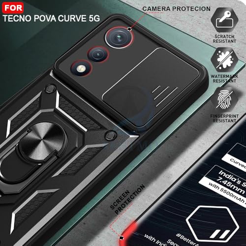 Image of AESTMO Tough Armor Tecno Pova Curve 5G Bumper Back Case Cover | Ring Holder & Sliding Camera Shield Cover | 360 Degree Protection Back Case Cover for Tecno Pova Curve 5G (Black)