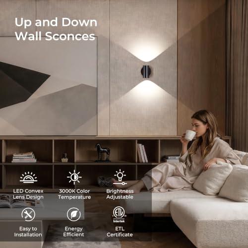 Image of Tubicen Wall Sconce,Modern Indoor Dimmable Hardwired Wall Lights,7W,Black