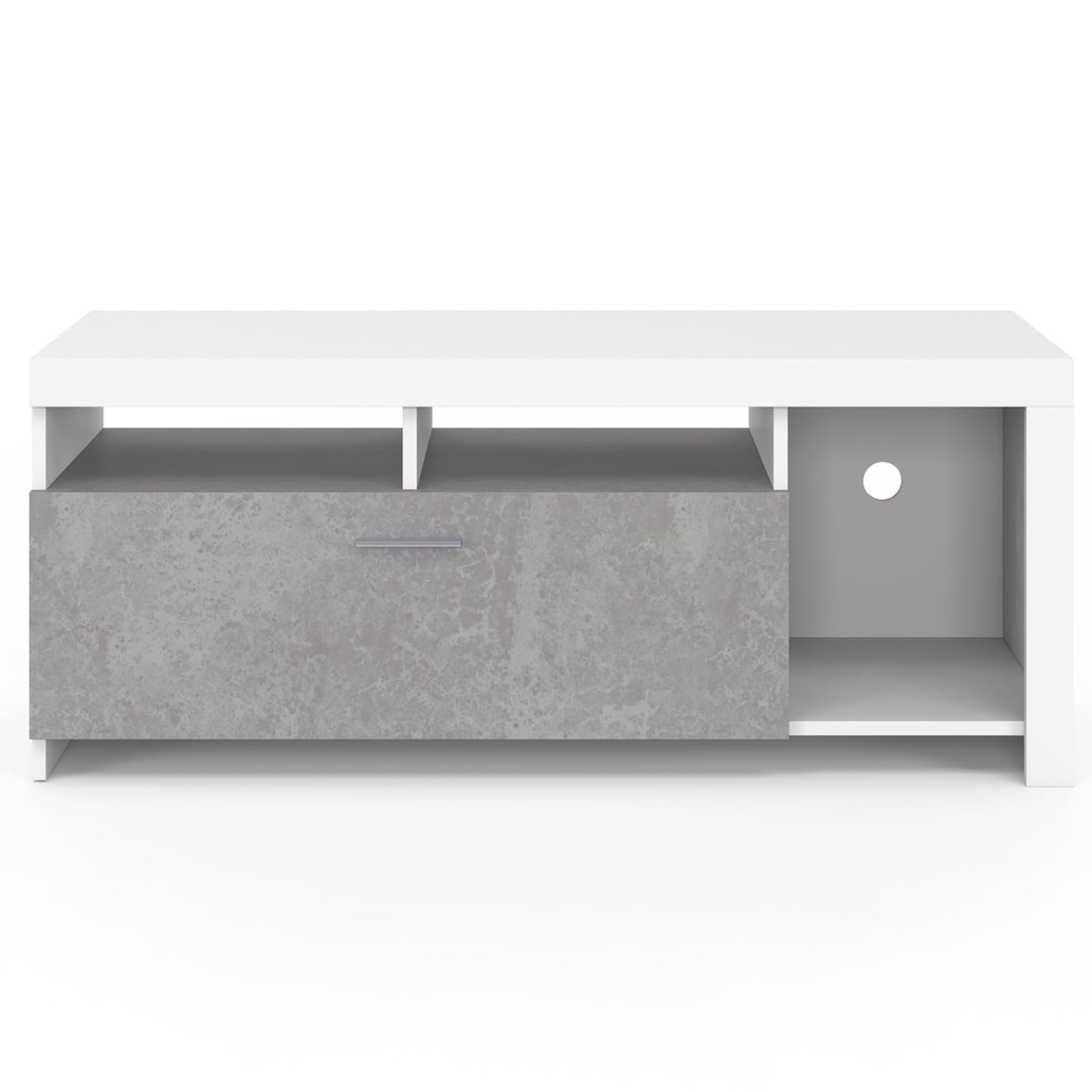 IDMarket - Mueble TV MALO blanco 110 cm y armario de hormigón