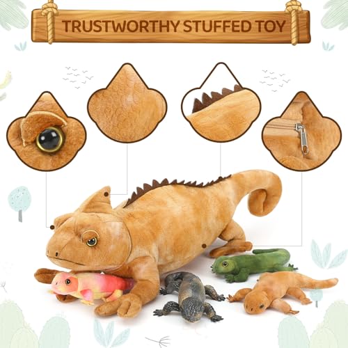 Image of Lizard Stuffed Animal with 4 Babies, 27 inch Chameleon Plush, Yellow