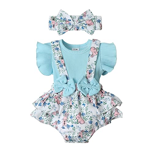 Image of MBZJSDKHLK Newborn Baby Girl Clothes Romper Ruffle Short Sleeve Ribbed Tops Summer Infant Outfits Set
