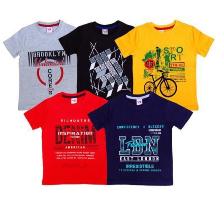 Image of Boys Printed Cotton Half Sleeve Regular Fit Casual t-Shirts Set Combo (Pack of 5)