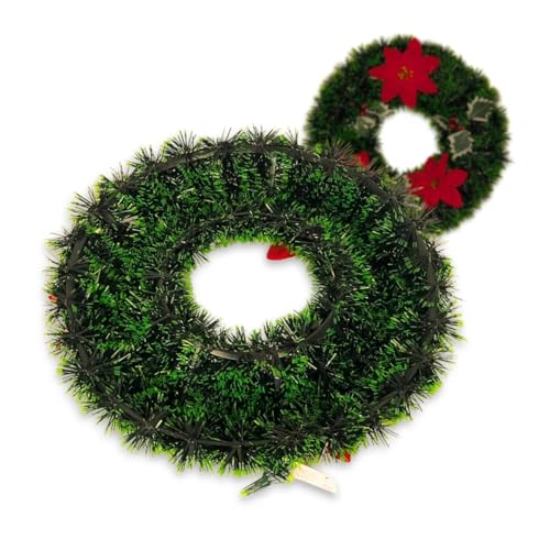 Enfeite Natalino Guirlanda Natal Grande Verde Festão Decorativo C/Flores Vermelhas Cerejas Artificia