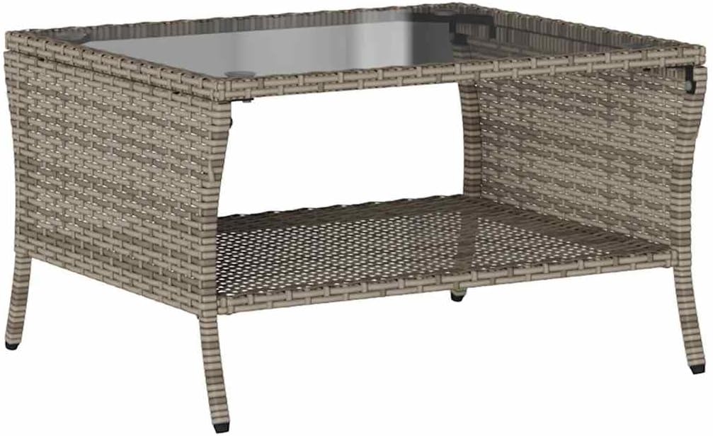 Garden Sofa Grey PE Rattan 2-Seater, Water-Resistant Outdoor Lounge Set with Tempered Glass Table, Patio Furniture for Balcony, Terrace Patio Chair