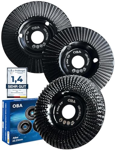 OBA Holz Schleifscheibe für Winkelschleifer 125mm, 3 Stück Holz Schleifen, Baumstumpf Entfernen, Frässcheibe zum Schleifen Schnitzen Formen - Automatisches Kühlloch
