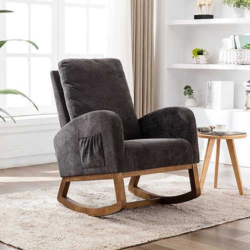 Sedia a dondolo, sedia a dondolo scandinava, allattamento al seno, sedia scandinava, per il tempo libero e il riposo in tessuto con gambe in legno metallo per soggiorno, camera da letto (marrone)