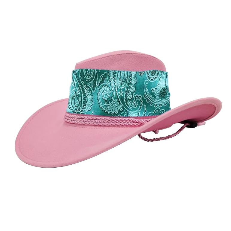 Komonee Cowboy Hat Pink Paisley Green Sun Cap Faux Felt Leather Suede Fancy Dress Party Costume Cowgirl Outfit Western Travel Outdoor Sun Protection Mens Womens