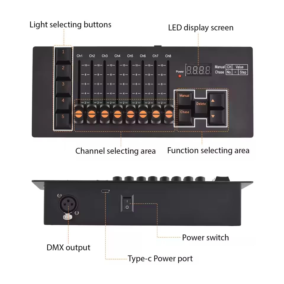 Image of DaBeatz 40 Channel DMX 512 Lighting Control Console with Built in Rechargeable Battery Type C Charging Power for Stage Lighting, DJ, Mobile Heads, Bars, Live Shows, Parties