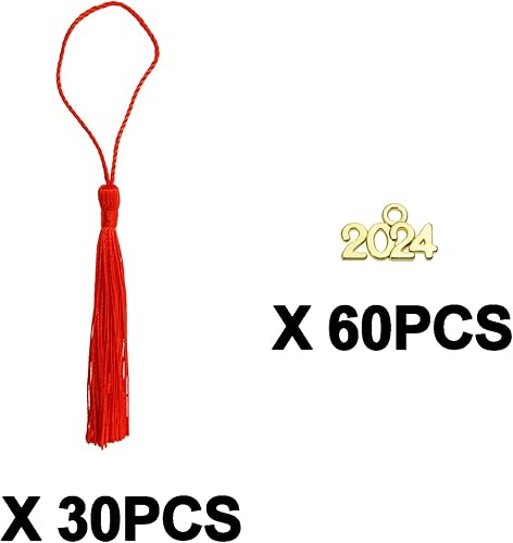 Miniatura 3 de Tupalizy 30 mini borlas sedosas hechas a mano con 60 dijes del año 2024 para graduación, llavero, aretes, joyería, regalos de boda, recuerdos,