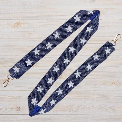 Navy Blue with Stars Beaded Purse Strap Girls Nashville Bride Concert Dallas for Game Day Clear Stadium Bag Football 49” Long Fan Gear OOTD3