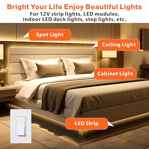 Image of 12V LED Driver with Junction Box, 60W Triac Dimmable Transformer Compatible with Lutron&Leviton Switches, Dimmable Power Supply for LED Light Stirps, Smooth Flicker Free Dimming