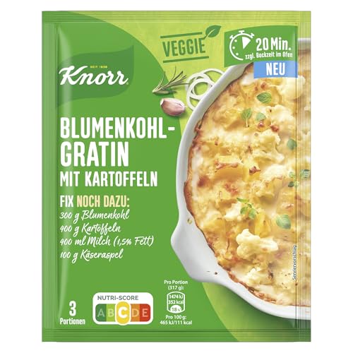Knorr Fix Würzmischung Blumenkohl-Gratin mit Kartoffeln für ein leckeres Auflaufgericht mit natürlichen Zutaten 3 Portionen
