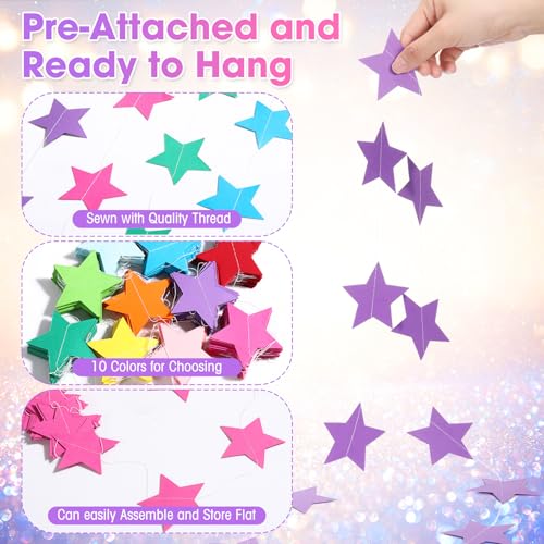 Image of Patelai Glitter Star Garland Banner 2026 Party Decor 130 Feet Star Hanging Streamers Twinkle Backdrop for Classroom Birthday Graduation Wedding Supplies