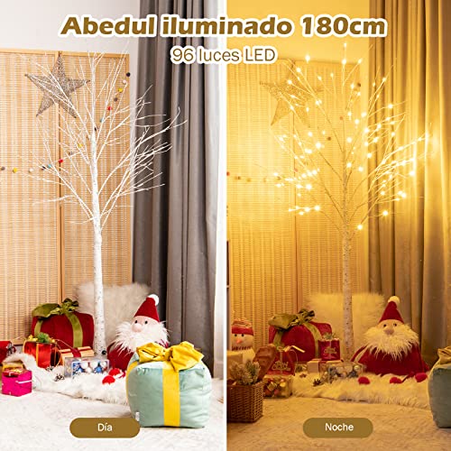 Miniatura 5 de Costway 120 Cm 180 Cm Cadena De Luces De 2 Tipos Decoración Para Navidad 48 96 Luces Led Cálidas Y Blancas Árbol Artificial Iluminado Ramas De Abedul Interior Exterior 180 Cm