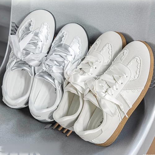 Women’s Lace Detail Casual Sneakers with Lace Border Walking Shoes Ribbon Tie Ballet Flats Shoes Y2K Retro Shoes3