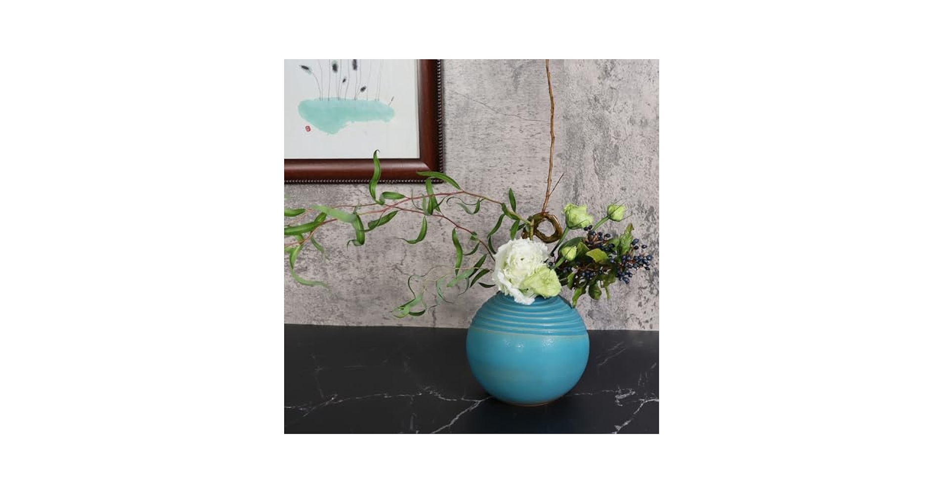 Amazon.co.jp: しがらき焼 丸型花瓶 青色 おしゃれ 陶器
