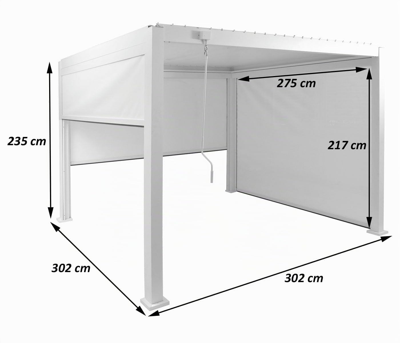 Mendler Pergola HWC-P65 mit 3X Seitenwand 10cm-Alu-Gestell 3x3m - weiß