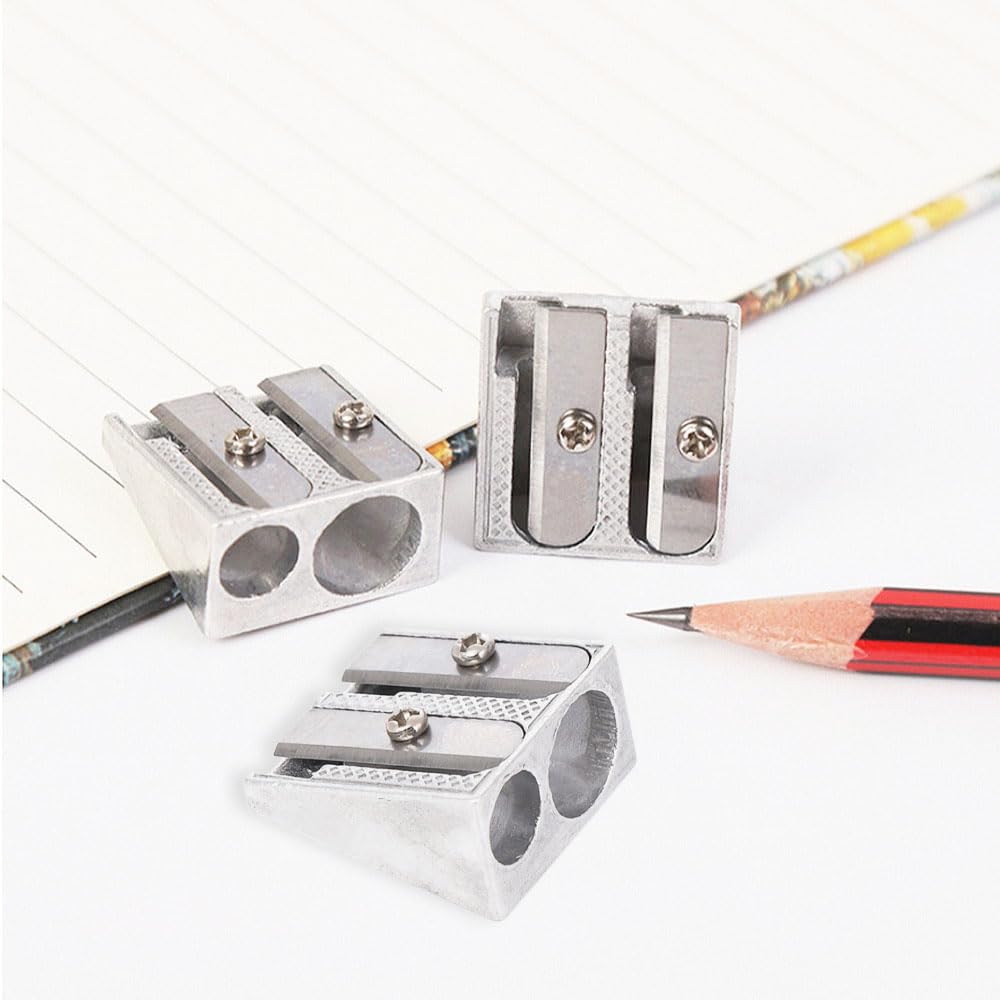3pcs Metal Pencil Sharpeners with 2 Holes, Aluminium Sharpener for Kids and Adults, School, Office, Makeup