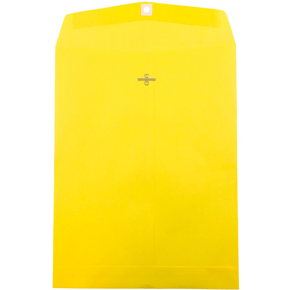 JAM PAPER 10 x 13 Open End Catalog Colored Envelopes with Clasp Closure - Yellow Recycled - 25/Pack