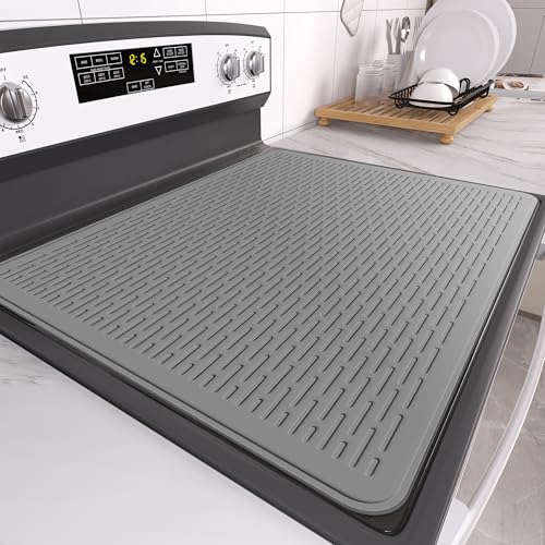 Image of Stove Top Cover for Electric Stove- Range Covers for Electric Stove,Silicone XXL Dish Drying Mat, Glass Cooktop Covers, Flat RV Range top Mats (Gray, 28 inchx20 inch)