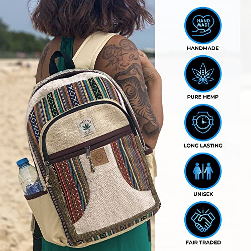 Image of Natural Handmade Large Multi Pocket Hemp Nepal Backpack