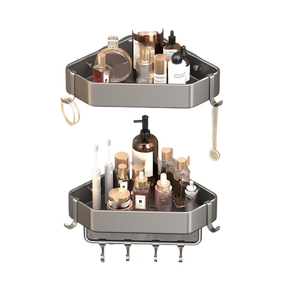 Ruiseawing 2-Pack Corner Shower Caddy with Towel Holder Adhesive Shower Shelf Corner Bathroom Shower Organizer Storage Rack No