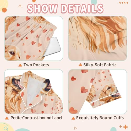 senya Golden Retriever Dog Hearts Satin Summer Pajama Sets Silk Short Sleeve Button Down Sleepwear3