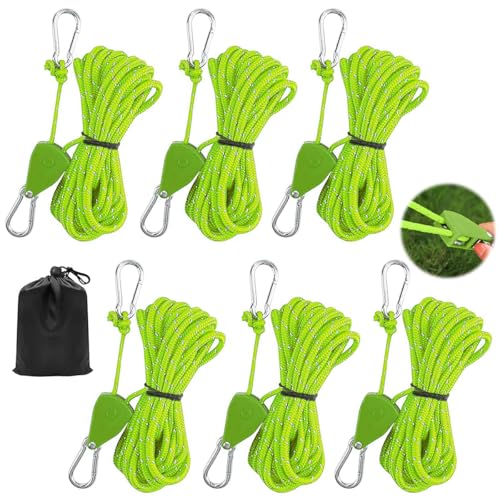 6 Stück Seilratsche mit Haken, 4 MM Verstellbarer Seil Ratsche, 4 M Abspannseile mit Seilspanner, Reflektierende Abspannseile Camping für Outdoor, Zelte