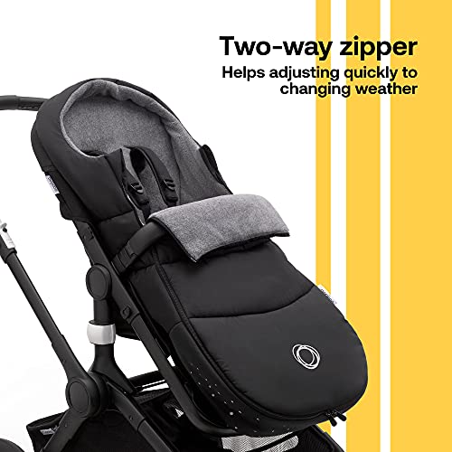 Image of Bugaboo Footmuff - All-Season Stroller Accessory Weatherproof Climate Control Removable and Reflective - Midnight Black