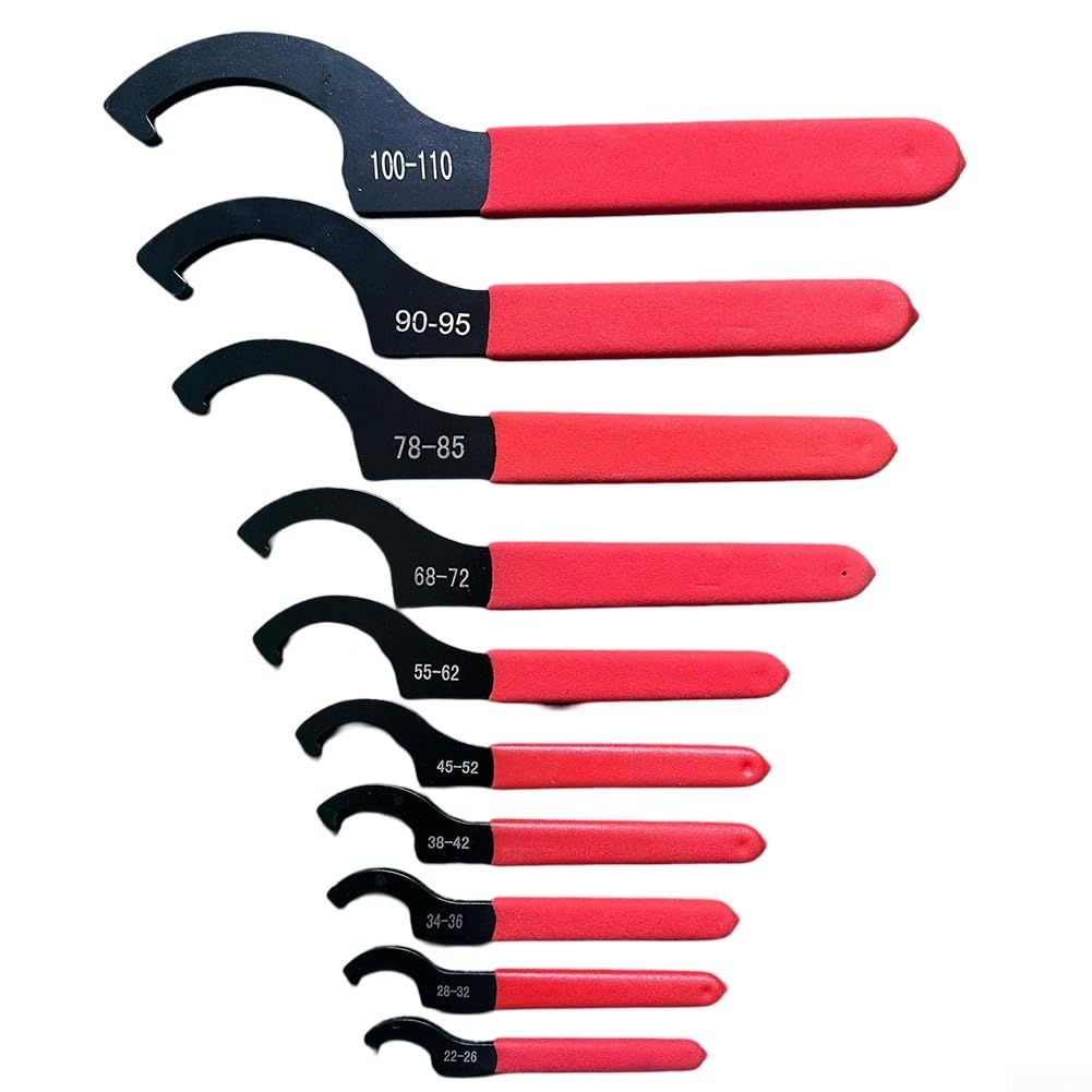 Lecreatekit Set di 10 chiavi a gancio a C regolabili per la rimozione dei dadi, in acciaio al carbonio con impugnatura antiscivolo, per mandrino elettrico e macchina per incidere, 22-110 mm