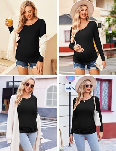 Ekouaer Women'S Maternity T Shirts 3 Pack Classic Long Sleeve Pregnancy Top Mama Clothes Black/Grey/Dirty Pink L thumb #1