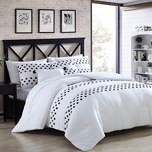 Modern Threads 5 Piece Washed-Tufted Comforter Set Mia, Queen, White