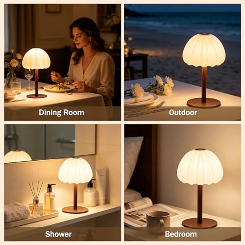 Image of Cordless Shower Lamp, IP65 Waterproof Rechargeable Cloud Light, Touch Dimmable Table Lamp with 3000mAh Battery, 4 Modes Color Changing Mood Light for Inside Shower, Bathroom, Bedroom