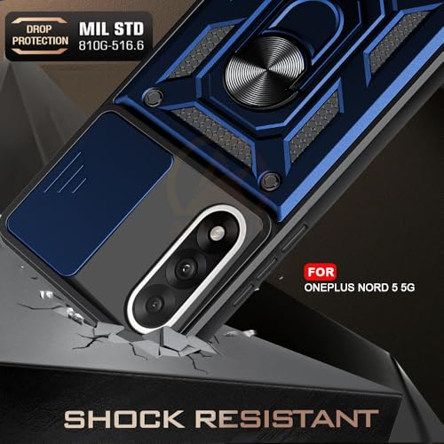 Image of Armor Bumper Back Cover Case for OnePlus Nord 5 5G | Rotating Camera Cover, Ring Holder & Kickstand | Heavy Duty & 360 Degree Protection OnePlus Nord 5 5G Back Cover (Blue)