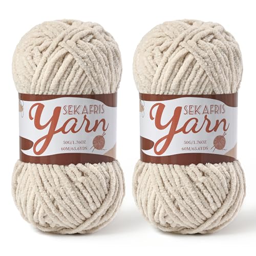 Image of 2 Pack Fluffy Velvet Yarn for Crocheting,Baby Blanket Yarn for Crocheting Soft,100g(131yds) Amigurumi Yarns,Plush Chenille Crochet Yarns,Puzzle Yarn for Crochet Weaving Craft(2 Light Khaki)