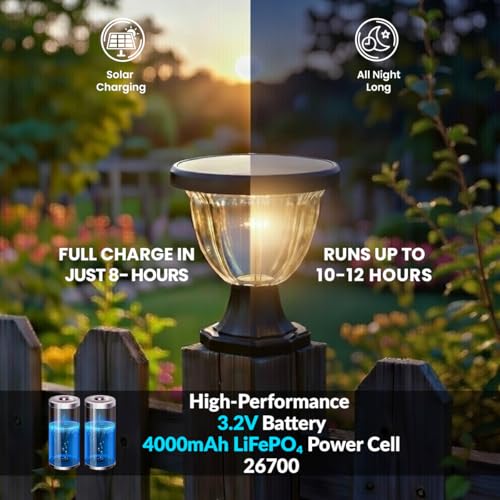Image of Hardoll Solar Light Outdoor Home for Gate Pillar Garden Waterproof LED Lamp 4000mAh LiFePO4 Battery Auto On Off Remote Control 3 Color Modes Outdoor Wall Light (Pack of 2)