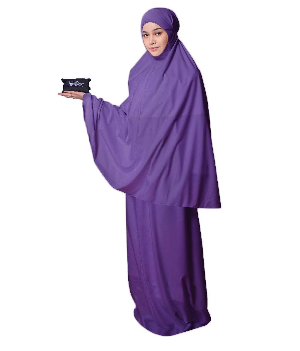 0000 NEW Travel Pocket Size Abaya Women Prayer Suit Khimar Dress Hijab Burqa Scarf Skirt by AJAR - L - Purple