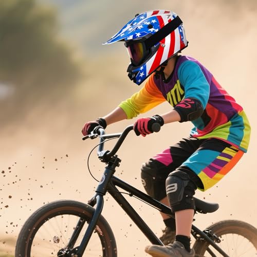 Image of Youth Kids Dirt Bike Helmet for Boys & Girls,F001 Full Face Motorcycle Helmet for Off-Road ATV Street Riding Four Wheeler Mountain Bike with Goggles Gloves,DOT Approved