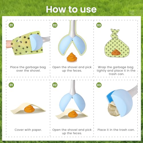 Image of Dog Pooper Scooper Portable with Bag Attachment, One Handed Foldable Design, Includes 120 Waste Bags and Dispenser, 19 Inch Handle for Grass Yard Gravel Cleanup (Purple)