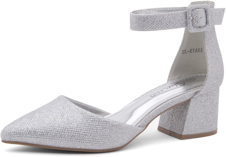 Shoe LandSL-Kyana Women’s Closed Toe Heels Low Block Chunky Heels Pumps Black Red Pointed Toe Heels for Women Ankle Strap Heeled Dress Shoes for Work Business Office Wedding