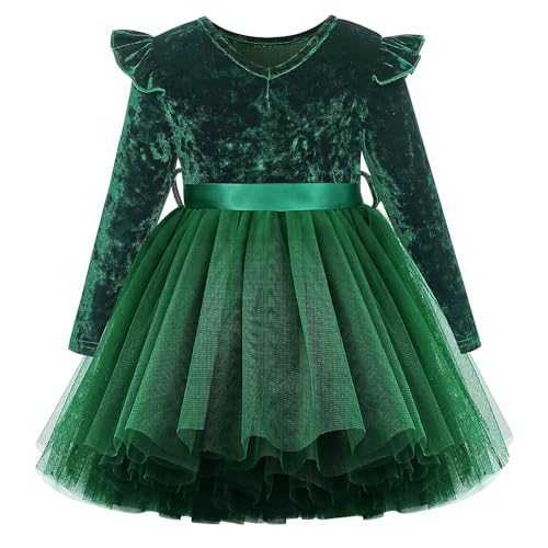 UNICOMIDEA 1-6T Toddler Velvet Dress Little Girls Tutu Tulle Crewneck Long Sleeve Holiday Party Fashion Dresses2