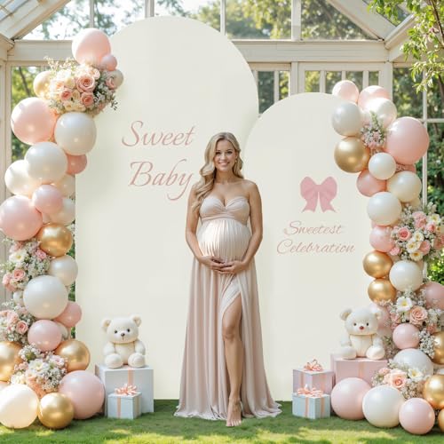 Image of 7.2FT 6FT Arch Backdrop Cover for Wedding, Set of 2 Stretchy Spandex Fitted Arch Stand Cover for Baby Shower, Birthday Party Decor, Chiara Backdrop Cover with Double-Sided Design(Ivory)